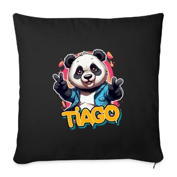 TIAGO - Beau prénom de garçon avec un panda cool - Housse de coussin décorative 45 x 45 cm - noir - Devant