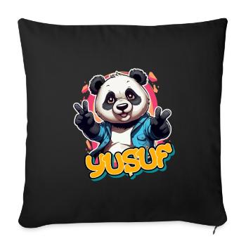 YUSUF - Handsome boy name with cool panda - Sofa pillowcase 17,3'' x 17,3'' (45 x 45 cm) - black - Front