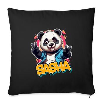 SASHA - Handsome Boy Name with Cool Panda - Sofa pillowcase 17,3'' x 17,3'' (45 x 45 cm) - black - Front