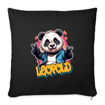 LEOPOLD - Beau prénom de garçon avec un panda cool - Housse de coussin décorative 45 x 45 cm - noir - Devant