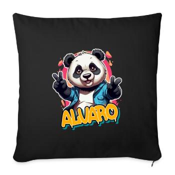 ALVARO - Handsome boy name with cool panda - Sofa pillowcase 17,3'' x 17,3'' (45 x 45 cm) - black - Front