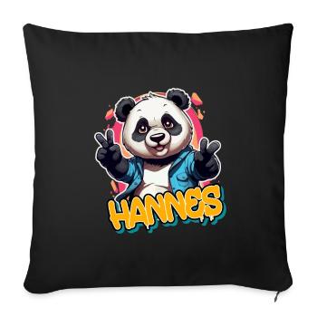 HANNES - Handsome Boy Name with Cool Panda - Sofa pillowcase 17,3'' x 17,3'' (45 x 45 cm) - black - Front
