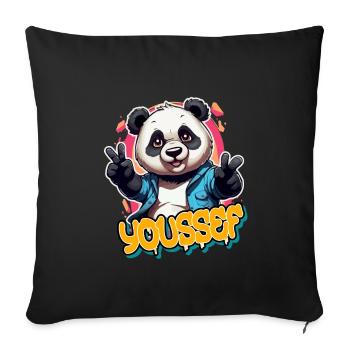 YOUSSEF - Beau nom de garçon avec Panda cool - Housse de coussin décorative 45 x 45 cm - noir - Devant