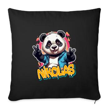 NIKOLAS - Beau prénom de garçon avec un panda cool - Housse de coussin décorative 45 x 45 cm - noir - Devant