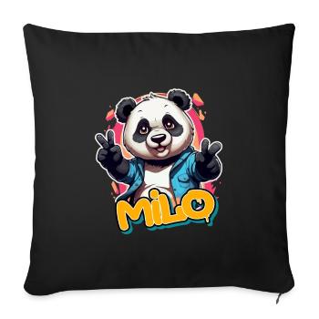 MILO - Schöner Jungen Name mit coolem Panda - Sofakissenbezug 45 x 45 cm - Schwarz - Vorne