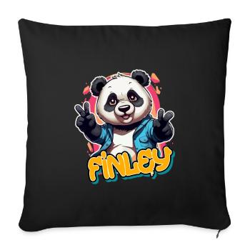FINLEY - beau nom de garçon avec Cool Panda - Housse de coussin décorative 45 x 45 cm - noir - Devant