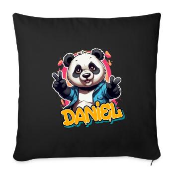 DANIEL - Handsome Boy Name with Cool Panda - Sofa pillowcase 17,3'' x 17,3'' (45 x 45 cm) - black - Front