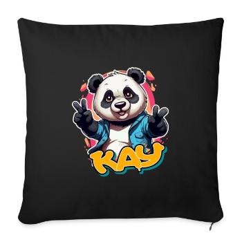 KAY - Beau prénom de garçon avec un panda cool - Housse de coussin décorative 45 x 45 cm - noir - Devant