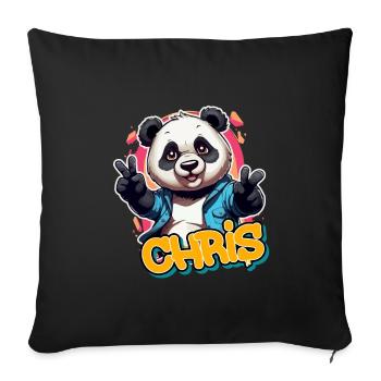 CHRIS - Beau prénom de garçon avec un panda cool - Housse de coussin décorative 45 x 45 cm - noir - Devant