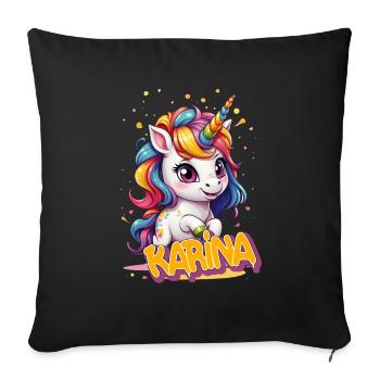 KARINA - Beau prénom de fille avec une jolie licorne - Housse de coussin décorative 45 x 45 cm - noir - Devant
