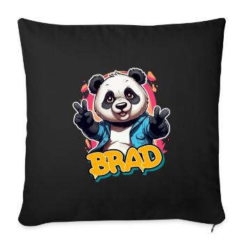 BRAD - Beau prénom de garçon avec un panda cool - Housse de coussin décorative 45 x 45 cm - noir - Devant