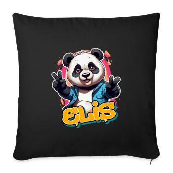 ELIS - Schöner Jungen Name mit coolem Panda - Sofakissenbezug 45 x 45 cm - Schwarz - Vorne
