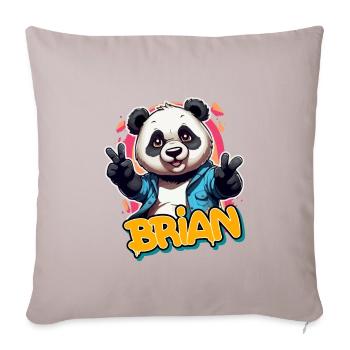 BRIAN - Beau prénom de garçon avec un panda cool - Housse de coussin décorative 45 x 45 cm - taupe clair - Devant