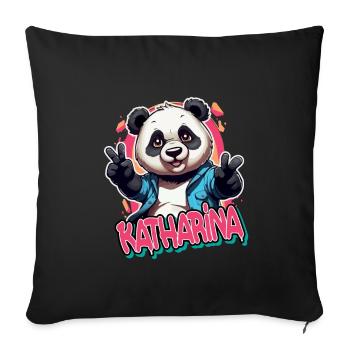 KATHARINA - Beautiful girl name with cool panda - Sofa pillowcase 17,3'' x 17,3'' (45 x 45 cm) - black - Front