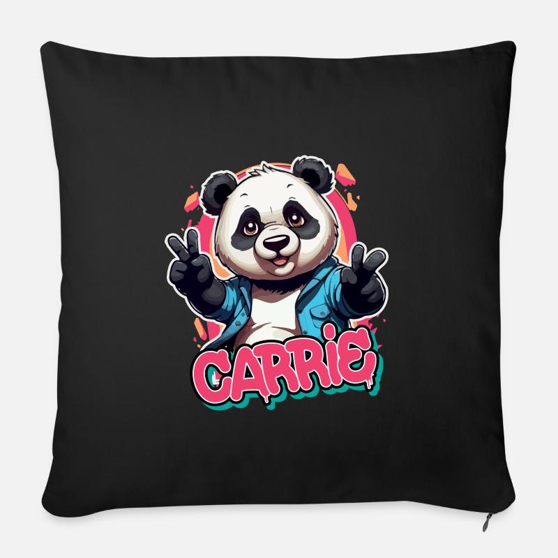 CARRIE - Beau nom de fille avec Cool Panda - Housse de coussin décorative 45 x 45 cm - noir