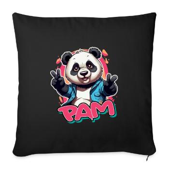 PAM - Schöner Mädchen Name mit coolem Panda - Sofakissenbezug 45 x 45 cm - Schwarz - Vorne
