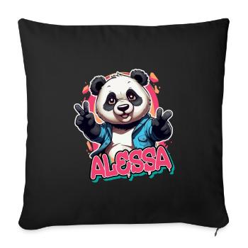 ALESSA - Beau nom de fille avec Cool Panda - Housse de coussin décorative 45 x 45 cm - noir - Devant
