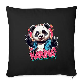 KARINA - Beau nom de fille avec Panda cool - Housse de coussin décorative 45 x 45 cm - noir - Devant