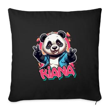 KIANA - Beau nom de fille avec Cool Panda - Housse de coussin décorative 45 x 45 cm - noir - Devant