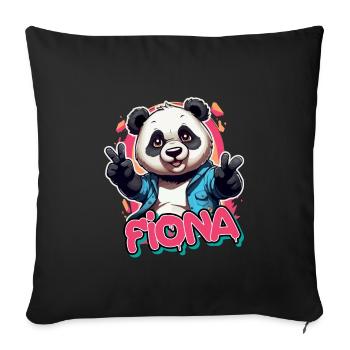 FIONA - Beau nom de fille avec Cool Panda - Housse de coussin décorative 45 x 45 cm - noir - Devant