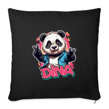 DINA - Beau nom de fille avec Panda cool - Housse de coussin décorative 45 x 45 cm - noir - Devant