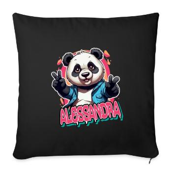 ALESSANDRA - Schöner Mädchen Name mit coolem Panda - Sofakissenbezug 45 x 45 cm - Schwarz - Vorne