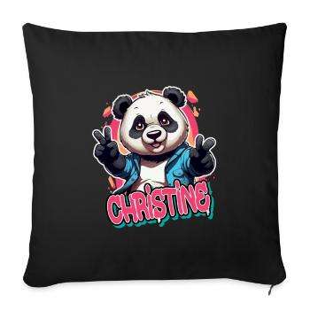 CHRISTINE - Beautiful Girl Name with Cool Panda - Sofa pillowcase 17,3'' x 17,3'' (45 x 45 cm) - black - Front