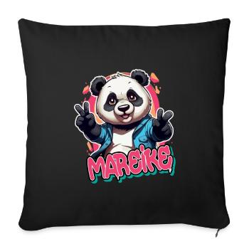 MAREIKE - Schöner Mädchen Name mit coolem Panda - Sofakissenbezug 45 x 45 cm - Schwarz - Vorne