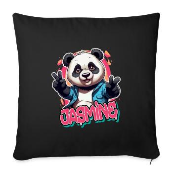 JASMINE - Beau nom de fille avec panda cool - Housse de coussin décorative 45 x 45 cm - noir - Devant