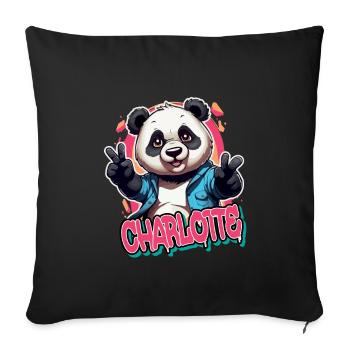 CHARLOTTE - Beau prénom de fille avec panda cool - Housse de coussin décorative 45 x 45 cm - noir - Devant