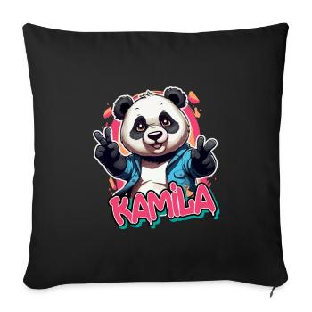 KAMILA - Beau nom de fille avec Cool Panda - Housse de coussin décorative 45 x 45 cm - noir - Devant