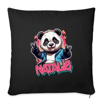 NATALIE - Beautiful Girl Name with Cool Panda - Sofa pillowcase 17,3'' x 17,3'' (45 x 45 cm) - black - Front