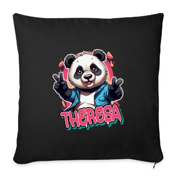THERESA - Beau nom de fille avec panda cool - Housse de coussin décorative 45 x 45 cm - noir - Devant
