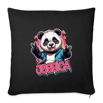 JESSICA - Beau nom de fille avec panda cool - Housse de coussin décorative 45 x 45 cm - noir - Devant