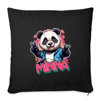 MINNA - Beau nom de fille avec Cool Panda - Housse de coussin décorative 45 x 45 cm - noir - Devant