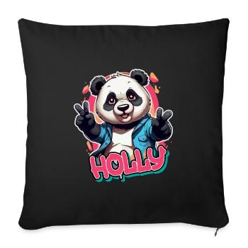 HOLLY - Beautiful girl name with cool panda - Sofa pillowcase 17,3'' x 17,3'' (45 x 45 cm) - black - Front