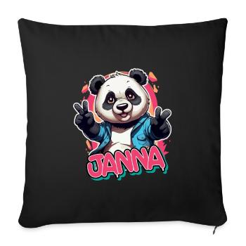 JANNA - Beau nom de fille avec panda cool - Housse de coussin décorative 45 x 45 cm - noir - Devant