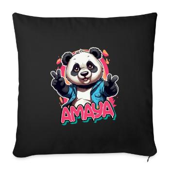 AMAYA - Beautiful girl name with cool panda - Sofa pillowcase 17,3'' x 17,3'' (45 x 45 cm) - black - Front