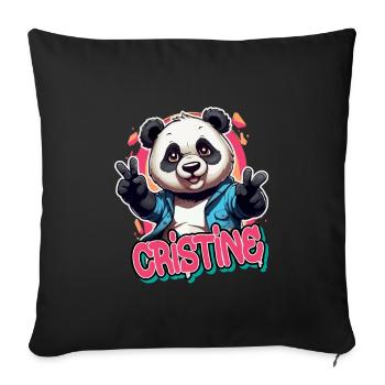 CRISTINE - Magnifique prénom de fille avec un panda cool - Housse de coussin décorative 45 x 45 cm - noir - Devant