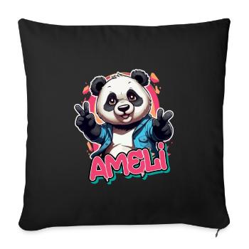 AMELI - Magnifique prénom de fille avec un panda cool - Housse de coussin décorative 45 x 45 cm - noir - Devant
