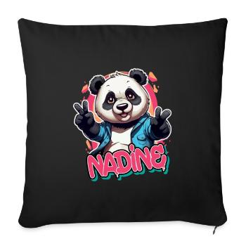 NADINE - Beau nom de fille avec Cool Panda - Housse de coussin décorative 45 x 45 cm - noir - Devant