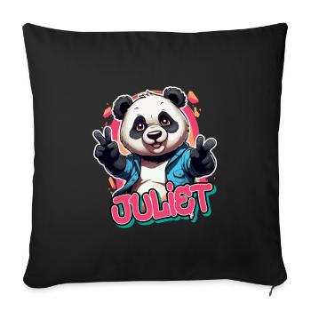 JULIET - Beautiful Girl Name with Cool Panda - Sofa pillowcase 17,3'' x 17,3'' (45 x 45 cm) - black - Front