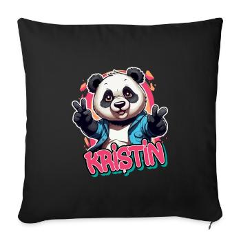KRISTIN - Beau nom de fille avec panda cool - Housse de coussin décorative 45 x 45 cm - noir - Devant