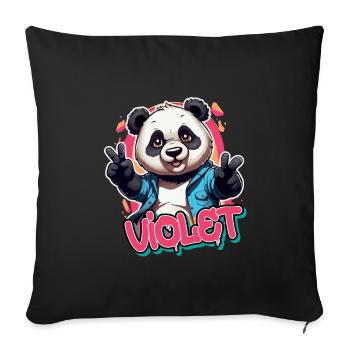 VIOLET - Beau nom de fille avec panda cool - Housse de coussin décorative 45 x 45 cm - noir - Devant