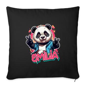 EMILIA - Beau nom de fille avec panda cool - Housse de coussin décorative 45 x 45 cm - noir - Devant