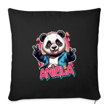 ANIELA - Schöner Mädchen Name mit coolem Panda - Sofakissenbezug 45 x 45 cm - Schwarz - Vorne