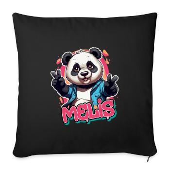 MELIS - Beau nom de fille avec Cool Panda - Housse de coussin décorative 45 x 45 cm - noir - Devant