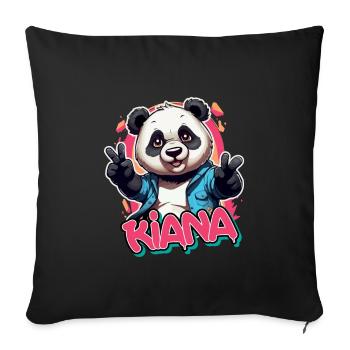 KIANA - Beau nom de fille avec Cool Panda - Housse de coussin décorative 45 x 45 cm - noir - Devant