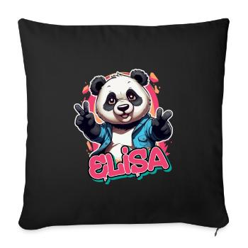 ELISA - Beautiful Girl Name with Cool Panda - Sofa pillowcase 17,3'' x 17,3'' (45 x 45 cm) - black - Front