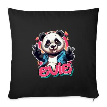 EVIE - Beau nom de fille avec Cool Panda - Housse de coussin décorative 45 x 45 cm - noir - Devant